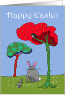 Easter Bunnies , trees and bird card