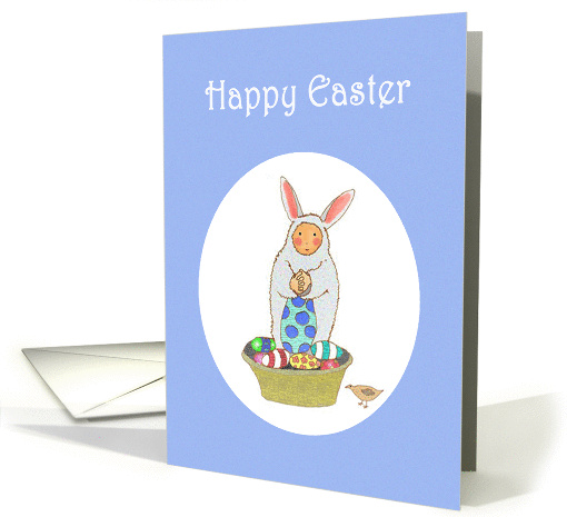 Happy Easter Bunny, for boy, eggs basket and bird. card (766479)