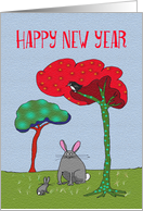 Happy New Year of the Rabbit, grey bunny with baby. card