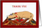 thank you, brown dog on oriental mat. card