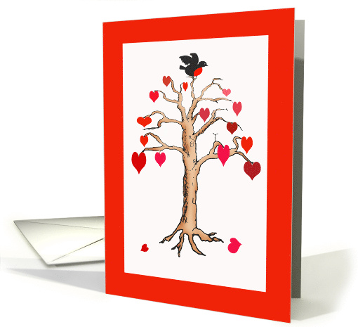 Love tree and bird. red heart leaves.Happy Birthday card (817252)