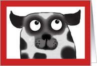 Spotty Dog, black and white, red border card