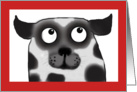 Spotty Dog, black and white, red border card