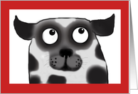 Spotty Dog,New dog, black and white, red border card