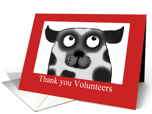 Spotty Dog,Thank you Volunteers, black and white, red border card