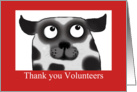 Spotty Dog,Thank you Volunteers, black and white, red border card