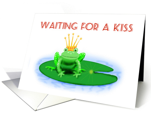 Green Frog with Crown on Lily Pad Waiting for a Kiss card (828816)