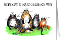 Neighbourhood party invitation. Ally cats card