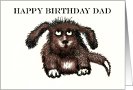 Happy Birthday Dad,from dog, brown shaggy dog.humor card