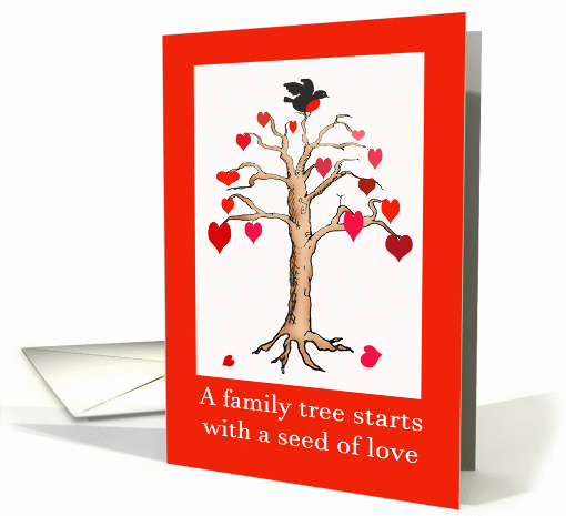 Family tree starts with a seed of love, heart tree and bird card