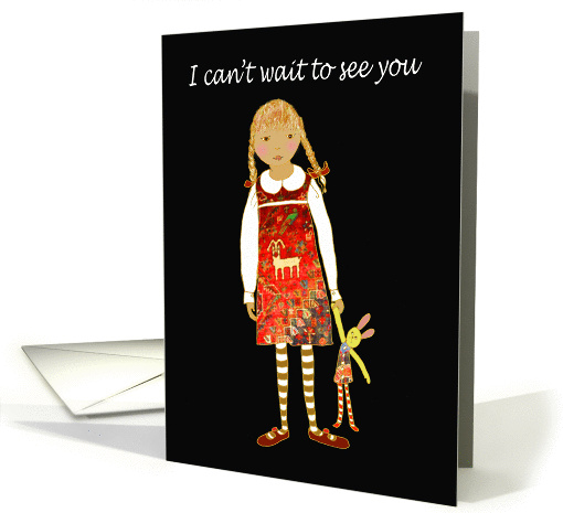 I can't wait to see you, little girl and bunny card (838741)