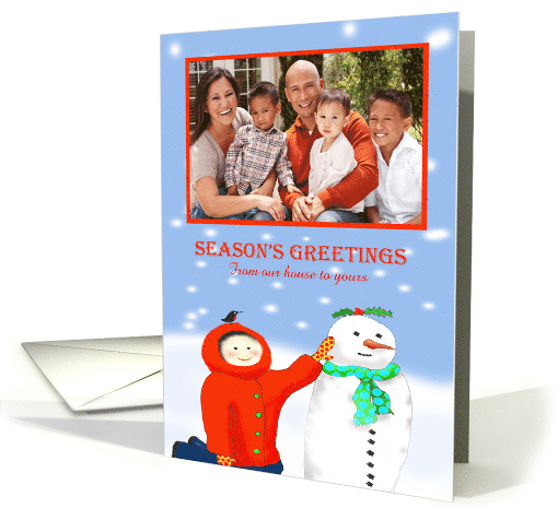 Season's Greetings, snowman and child, photo card (851428)