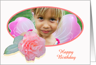 Pink striped camellia,Happy Birthday,for girl, photo frame. card