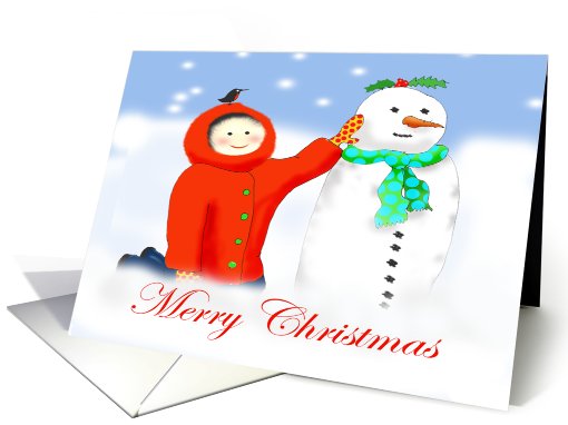 Merry Christmas for daughter,Child and snowman, card (851501)