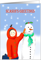 Merry Christmas for daughter,Child and snowman, card