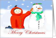 Merry Christmas for Teacher with Child and Snowman card