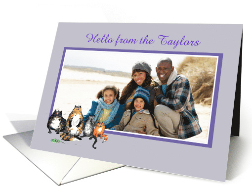 Hello from us all, lilac frame, custom frame, cats card (852966)