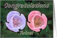 Congratulations, Twins boy ands girl, two tulips card