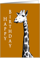 Birthday Birthday Boss, Black and white drawing of giraffe card