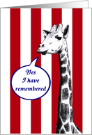 Black and white drawing of giraffe,Happy Birthday card