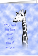 Happy Anniversary, giraffe in clouds. card