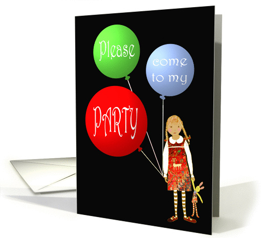 Birthday party, with balloons and little girl. card (872758)