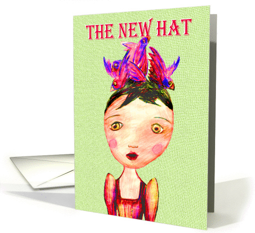 The new bird Hat, little girl, coloured pencil. card (874138)