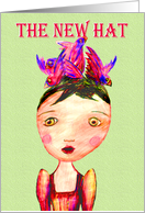 The new bird Hat, little girl, coloured pencil. card
