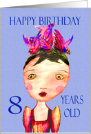 Happy Birthday, eight years old, little girl, coloured pencil. card