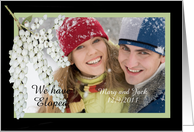 We have Eloped, Pieris flowers, custom photo frame. card