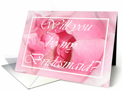 Will you be my bridesmaid? Pink rose and dewdrops card (880896)