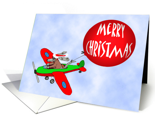 Merry Christmas, flying dog with balloon, humor card (883038)