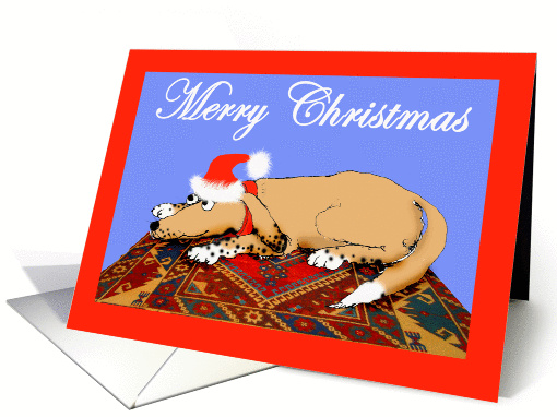 Merry Christmas,for girlfriend,Brown dog on oriental mat. humor card