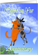Happy Leap Year Anniversary, two dogs jumping.funny. card