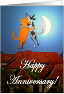 Happy Anniversary, two dogs jumping, humor. card