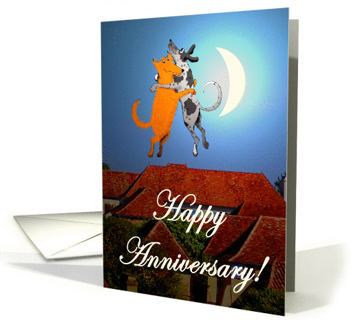 Happy Anniversary,for boyfriend, two dogs jumping, humor. card