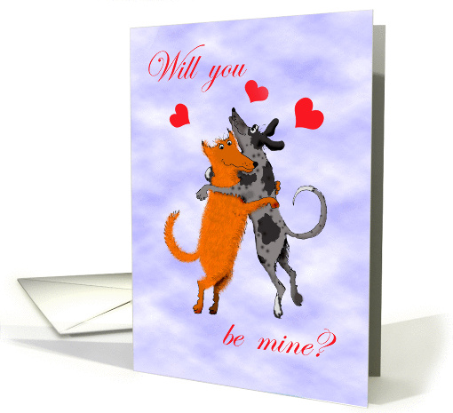 Valentine day for sweetheart two dogs jumping, humor card (895355)