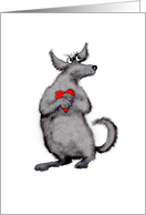 grey shaggy dog and heart, humor card