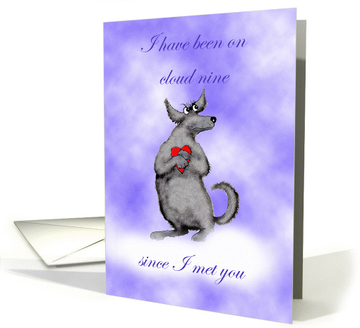 Dog on cloud nine with love heart, humour card (895833)