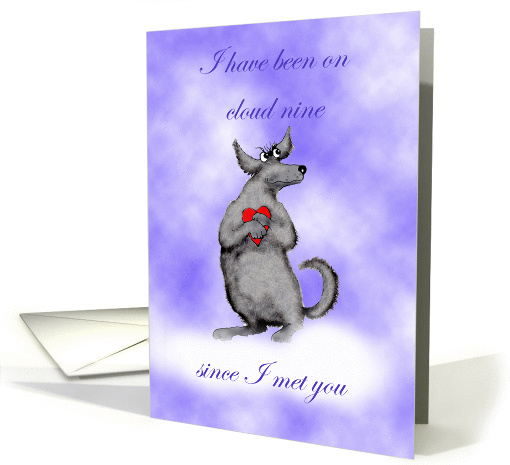 Dog on cloud nine with love heart, You light up my life, humour card