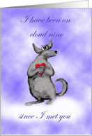 Dog on cloud nine with love heart, You light up my life, humour card