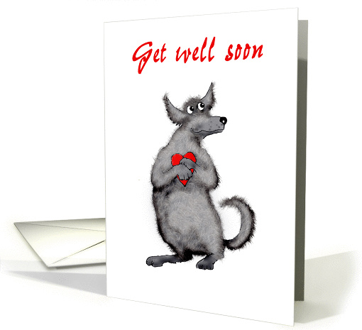 Get well soon, Dog with love heart, humour card (896036)