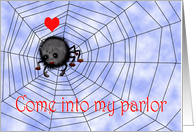 Come into my parlor, spider and love heart, humor. card