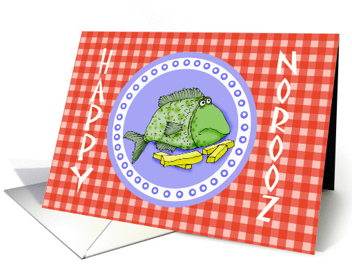 Happy Norooz, fish on plate,humor.from our house to yours card
