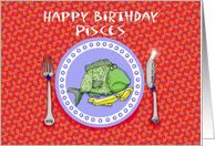 Happy Birthday Pisces fish on plate humor card