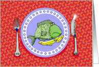 Fish dinner, humor, card