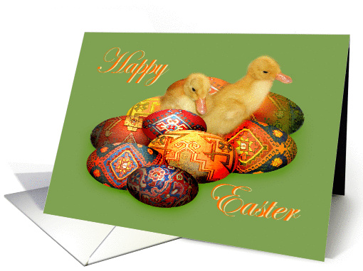 Easter Greetings, Persian paterned eggs and ducklings, for Mom card