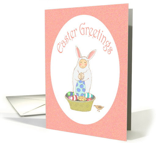 Easter Greeting, bunny ,Easter eggs and basket.for daughter card