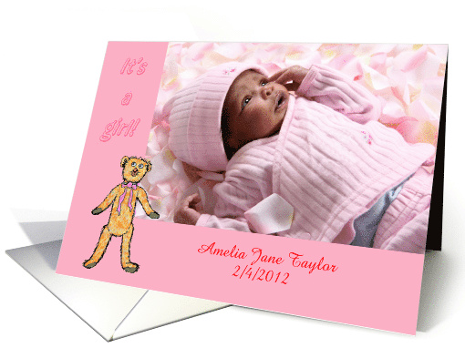 It's a girl, teddy with ribbon, photo. card (917864)