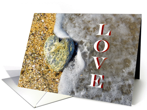 Love, heart shaped pebble on beach,miss you card (926856)